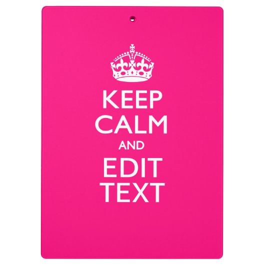 Personalized KEEP CALM AND Your Text on Fuchsia Klembord (Achterkant)