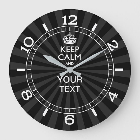 Personalized KEEP CALM your text Black Dial Grote Klok (Voorkant)