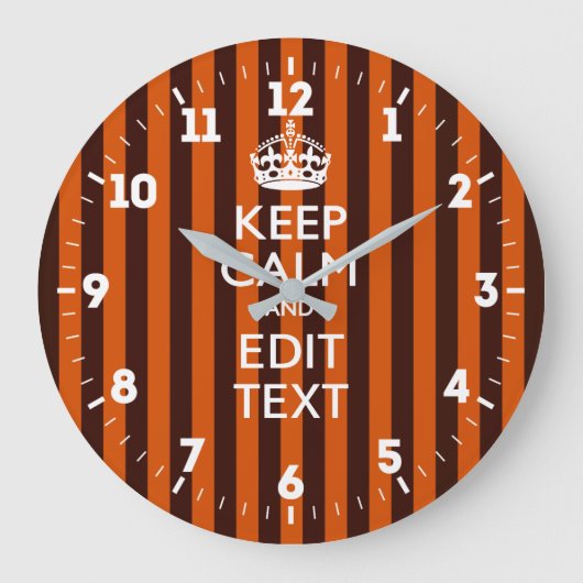 Personalized Keep Calm Your Text on Orange Stripes Grote Klok (Voorkant)