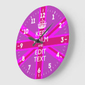 Personalized Keep Calm Your Text UK Flag Pink Grote Klok (Hoek)