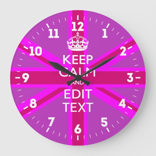 Personalized Keep Calm Your Text UK Flag Pink Grote Klok (Voorkant)