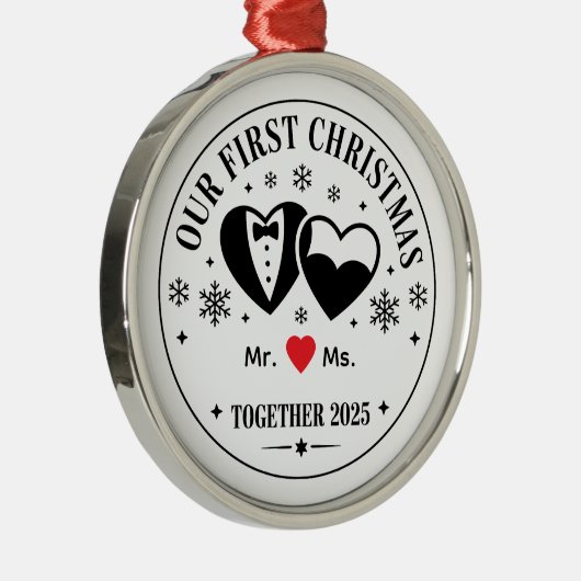 Personalized Keepsake Our First Christmas Mr & Ms Metalen Ornament (Rechts)