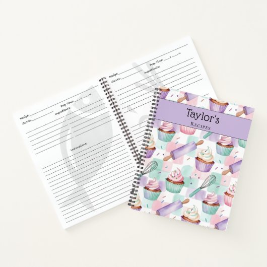 Personalized Keepsake Recipes Lavender Teal Cakes Notitieboek (Binnen)