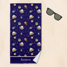 Personalized Kids' Alien & Spaceship Strandlaken