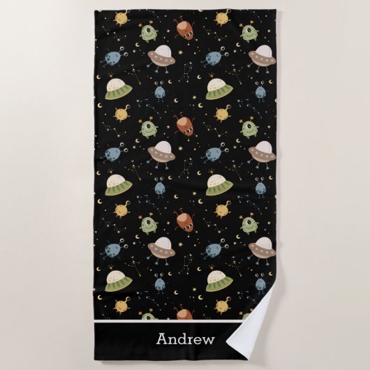Personalized Kids' Alien & Spaceship Strandlaken (Voorkant)