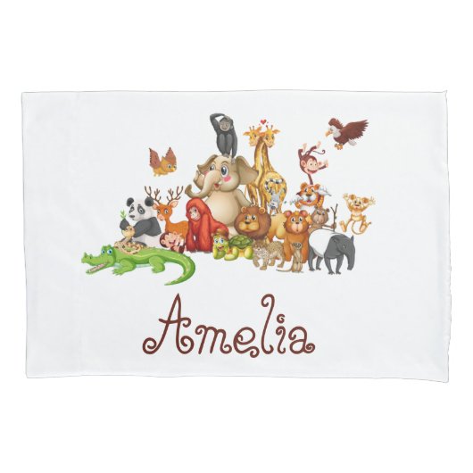 Personalized Kid's animals Square Sticker Kussensloop (Voorkant)