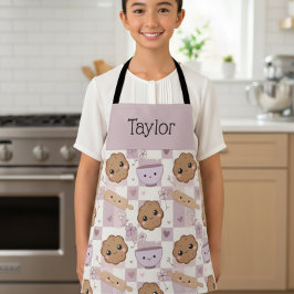 Personalized Kids Apron Kawaii Cookie Gingham Bake Schort