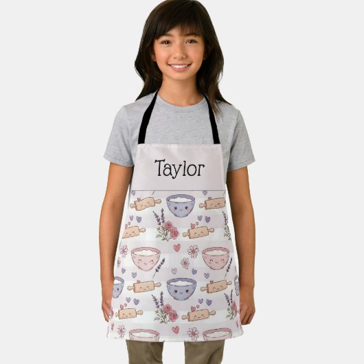 Personalized Kids Apron Kawaii Heart Baking Name  Schort (Insitu)