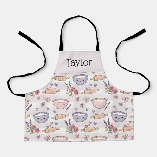 Personalized Kids Apron Kawaii Heart Baking Name Schort (Voorkant)
