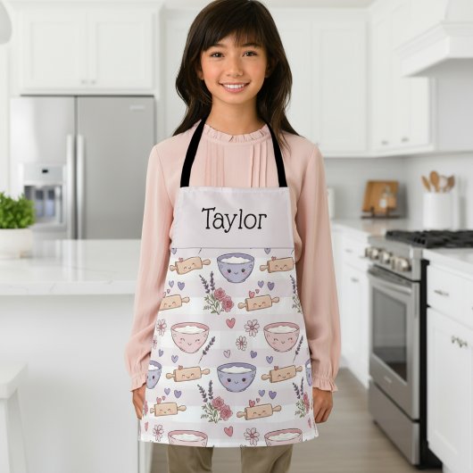 Personalized Kids Apron Kawaii Heart Baking Name  Schort