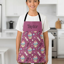 Personalized Kids Apron Kawaii Pink PurpleCupcake 