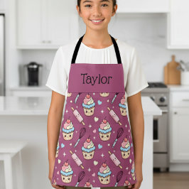Personalized Kids Apron Kawaii Pink PurpleCupcake  Schort