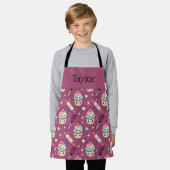 Personalized Kids Apron Kawaii Pink PurpleCupcake Schort (Gedragen)