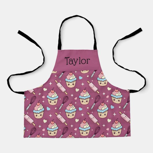 Personalized Kids Apron Kawaii Pink PurpleCupcake  Schort (Voorkant)