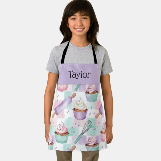 Personalized Kids Apron Lavender Cupcake Mom Me Schort (Insitu)