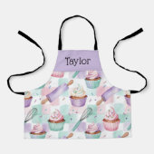 Personalized Kids Apron Lavender Cupcake Mom Me Schort (Voorkant)
