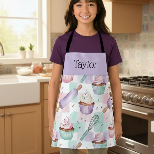 Personalized Kids Apron Lavender Cupcake Mom Me Schort