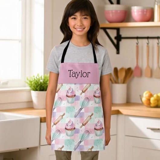 Personalized Kids Apron Pastel Baking Crew Mom Me Schort