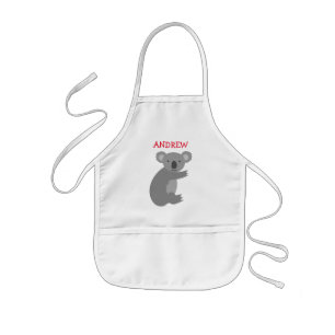 Personalized kids apron with cute grey koala bear kinder schort