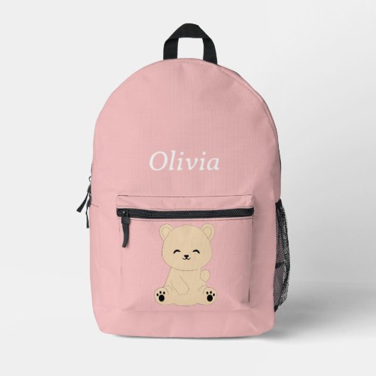 Personalized Kids' Backpack with Bear and Name Bedrukte Rugzak (Voorkant)