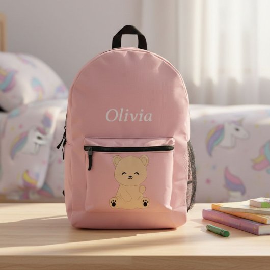 Personalized Kids' Backpack with Bear and Name Bedrukte Rugzak