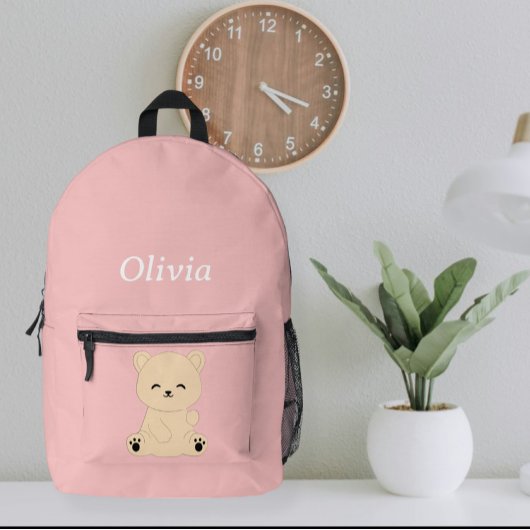 Personalized Kids' Backpack with Bear and Name Bedrukte Rugzak