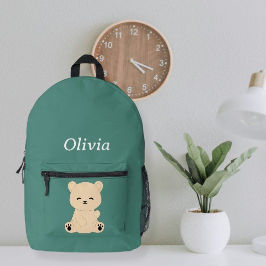 Personalized Kids' Backpack with Bear and Name Bedrukte Rugzak