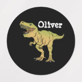 Personalized Kids Brown and Green T-REX Dinosaur  Labels (Design 2)