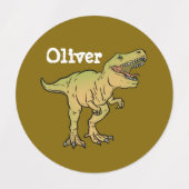 Personalized Kids Brown and Green T-REX Dinosaur Labels (Design 1)