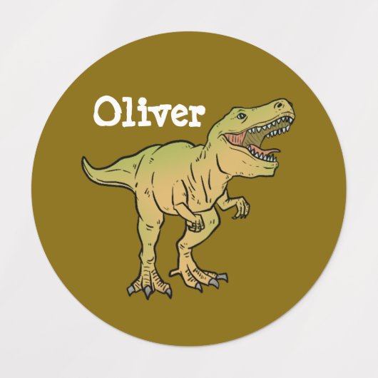 Personalized Kids Brown and Green T-REX Dinosaur Labels (Design 1)