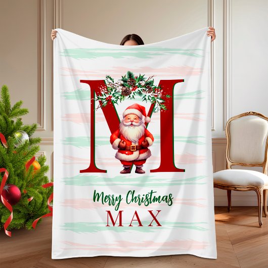 Personalized Kids Christmas Blanket with Santa Fleece Deken
