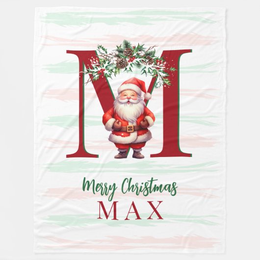 Personalized Kids Christmas Blanket with Santa Fleece Deken (Voorkant)