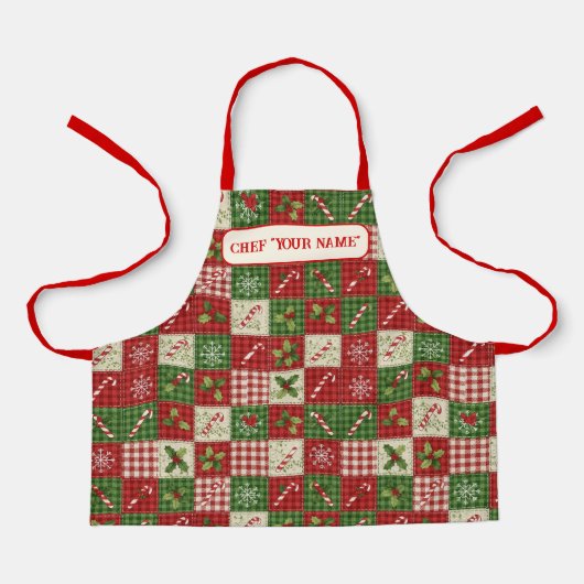 Personalized Kid's Christmas Quilt Patchwork Chef Schort (Voorkant)