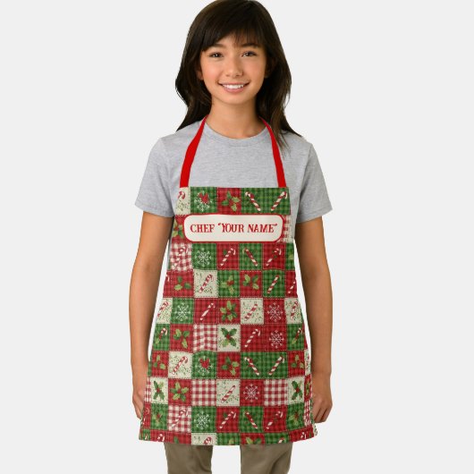 Personalized Kid's Christmas Quilt Patchwork Chef Schort (Insitu)