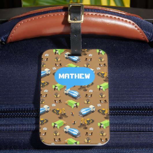 Personalized Kids Construction Vehicles Bagagelabel (Voorkant Insitu 2)