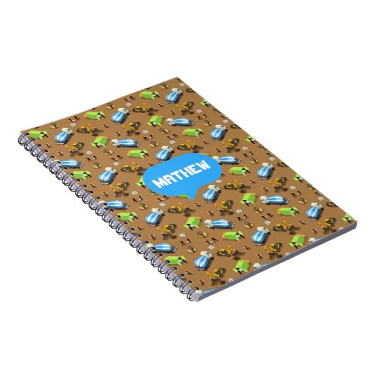 Personalized Kids Construction Vehicles Notitieboek (Rechterzijde)