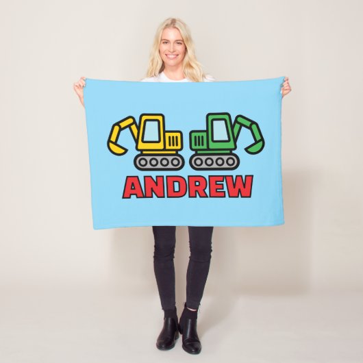 Personalized kid's fleece blanket with excavators deken (In situ)
