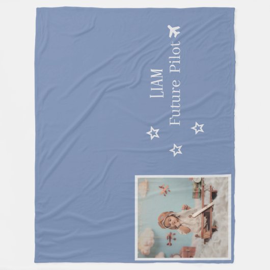 Personalized Kids Future Pilot with Photo & Name Fleece Deken (Voorkant)