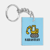 Personalized kid's keychain with toy excavator  (Voorkant Links)