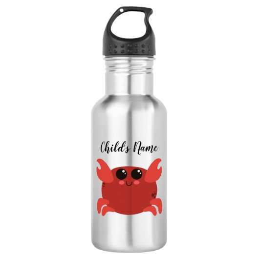 Personalized Kids Name Crab Cartoon Waterfles (Voorkant)