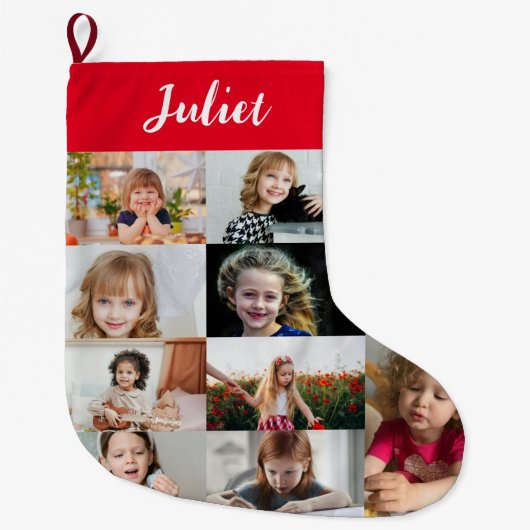 Personalized Kids Name & Photo Collage Grote Kerstsok (Voorkant)