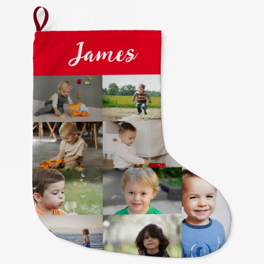 Personalized Kids Name & Photo Collage Grote Kerstsok (Voorkant)