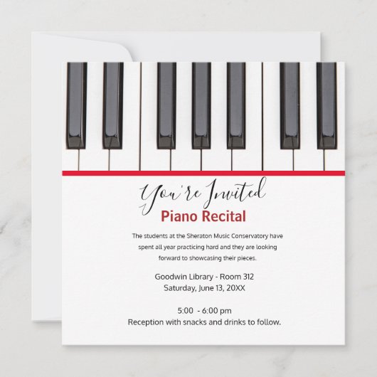 Personalized Kids Piano Recital Invitation (Voorkant)