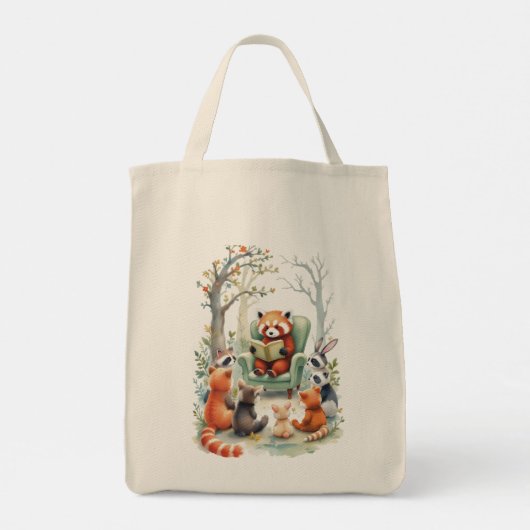 Personalized Kid's Red Panda Library Book Tote Bag (Achterkant)