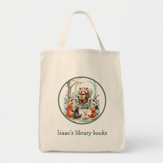 Personalized Kid's Red Panda Library Book Tote Bag (Voorkant)