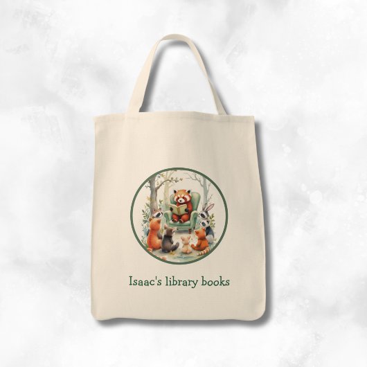 Personalized Kid's Red Panda Library Book Tote Bag