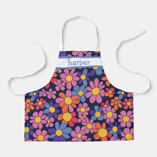 Personalized Kids Retro Flower Apron Schort (Voorkant)
