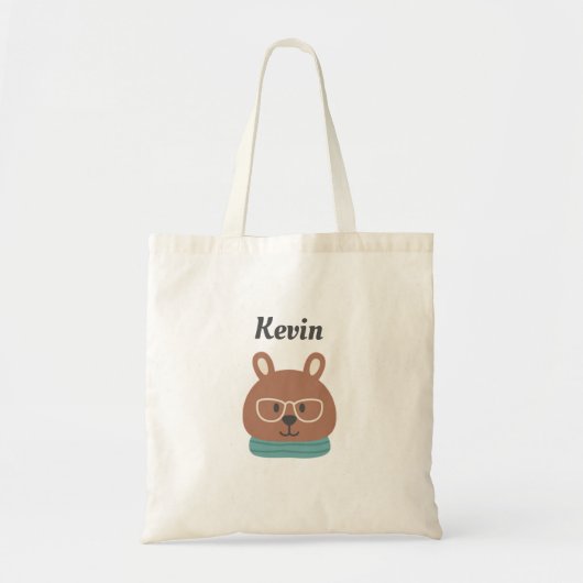 Personalized Kids' Tote Bag with Hipster Bear  (Voorkant)