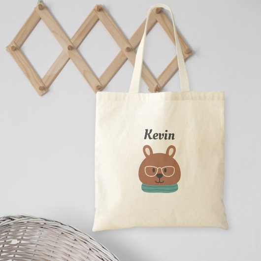 Personalized Kids' Tote Bag with Hipster Bear 