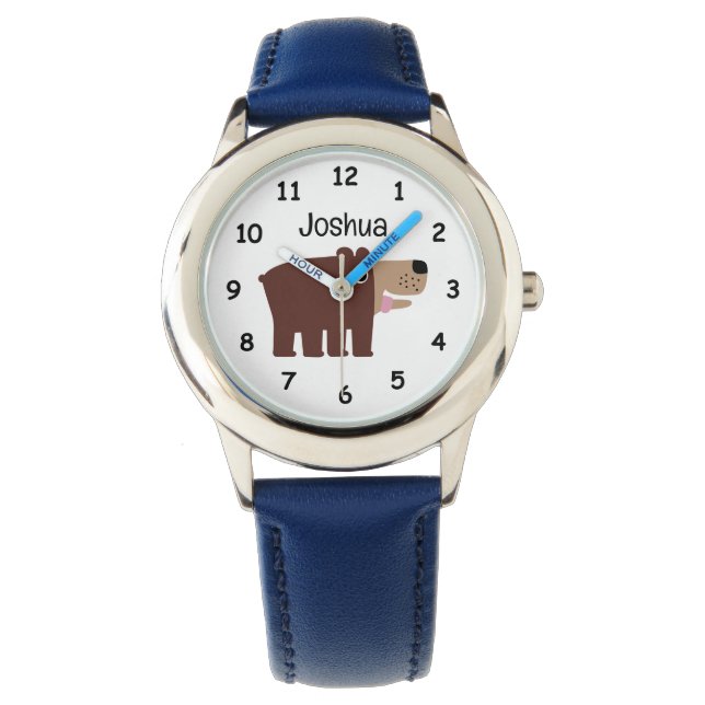 Personalized kid's watch with cute brown bear cub horloge (Voorkant)